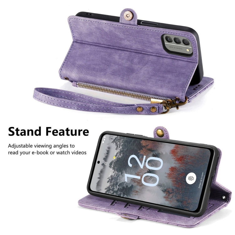 For Nokia X30 5G Geometric Zipper Wallet Side Buckle Leather Phone Case(Purple)
