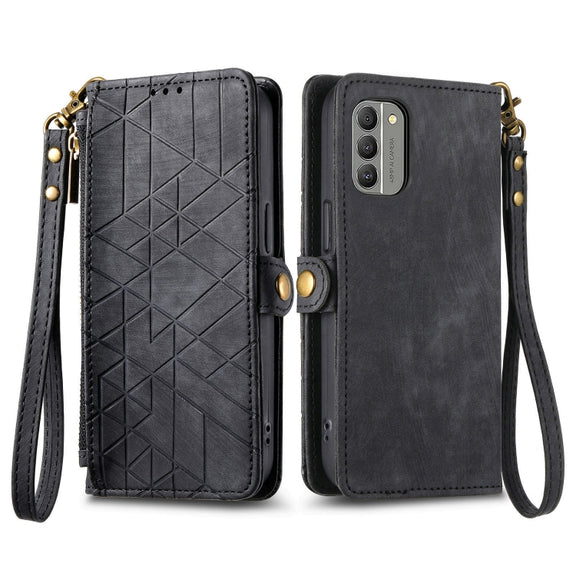 For Nokia X30 5G Geometric Zipper Wallet Side Buckle Leather Phone Case(Black)