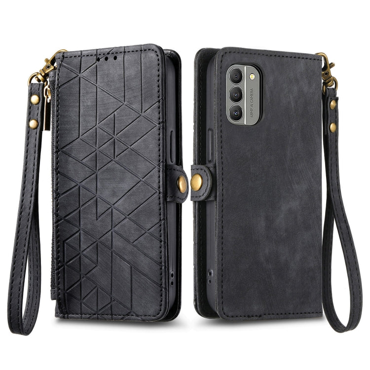 For Nokia X30 5G Geometric Zipper Wallet Side Buckle Leather Phone Case(Black)