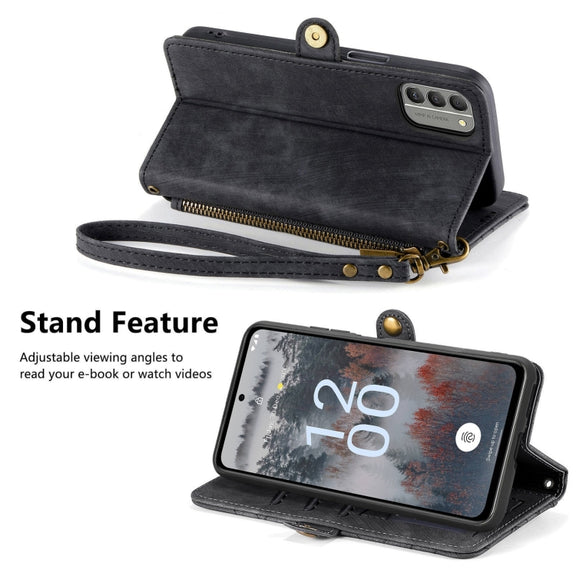 For Nokia X30 5G Geometric Zipper Wallet Side Buckle Leather Phone Case(Black)