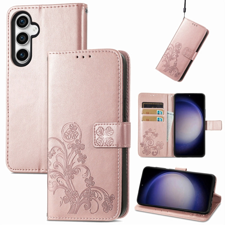For Samsung Galaxy S23 FE 5G Four-leaf Clasp Embossed Buckle Leather Phone Case(Rose Gold) - free shipping - PMC TechLife - Order now!