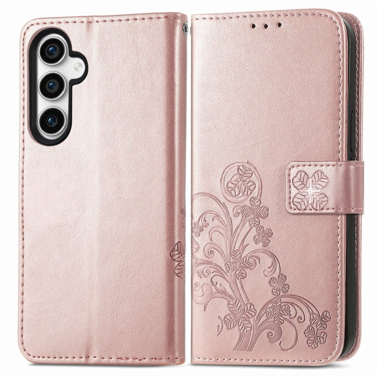 For Samsung Galaxy S23 FE 5G Four-leaf Clasp Embossed Buckle Leather Phone Case(Rose Gold)