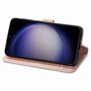 For Samsung Galaxy S23 FE 5G Four-leaf Clasp Embossed Buckle Leather Phone Case(Rose Gold)