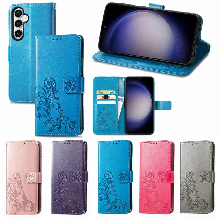 For Samsung Galaxy S23 FE 5G Four-leaf Clasp Embossed Buckle Leather Phone Case(Rose Gold)