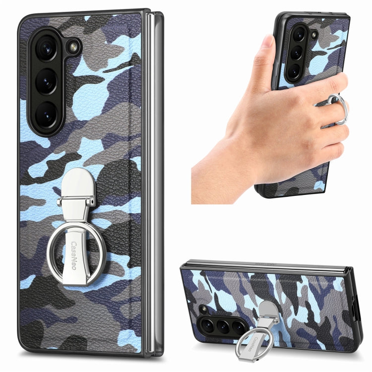 For   Samsung  Galaxy Z Fold5 5G Camouflage Ring Holder PC Phone Case(Blue) - free shipping - PMC TechLife - Order now!