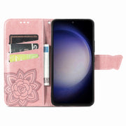 For Samsung Galaxy A25 5G Butterfly Love Flower Embossed Leather Phone Case(Rose Gold)