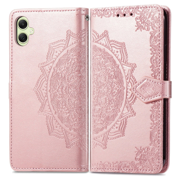 For Samsung Galaxy A05 Mandala Flower Embossed Leather Phone Case(Rose Gold)