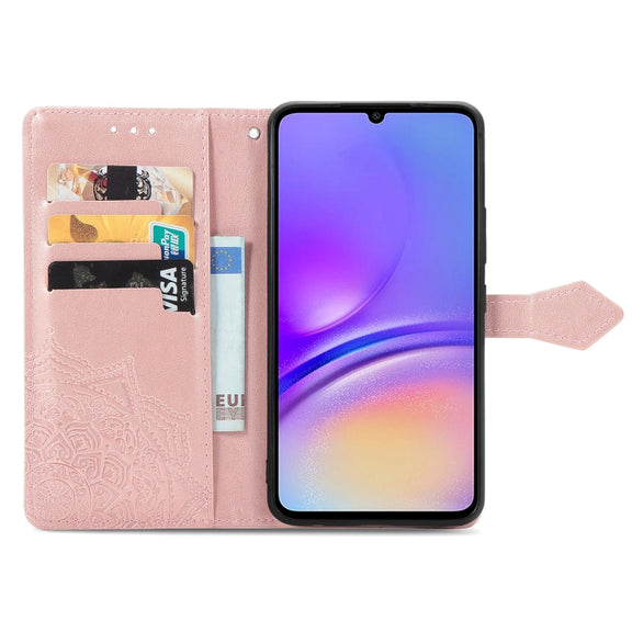 For Samsung Galaxy A05 Mandala Flower Embossed Leather Phone Case(Rose Gold)