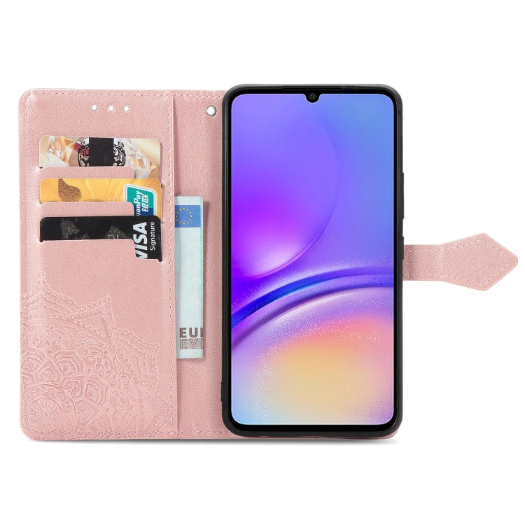 For Samsung Galaxy A05 Mandala Flower Embossed Leather Phone Case(Rose Gold)