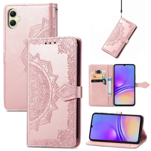 For Samsung Galaxy A05 Mandala Flower Embossed Leather Phone Case(Rose Gold)