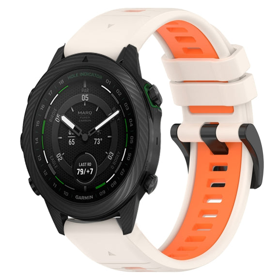Compatible with Garmin MARQ Golfer 22mm Sports Two-Color Silicone Watch Band(Starlight+Orange)
