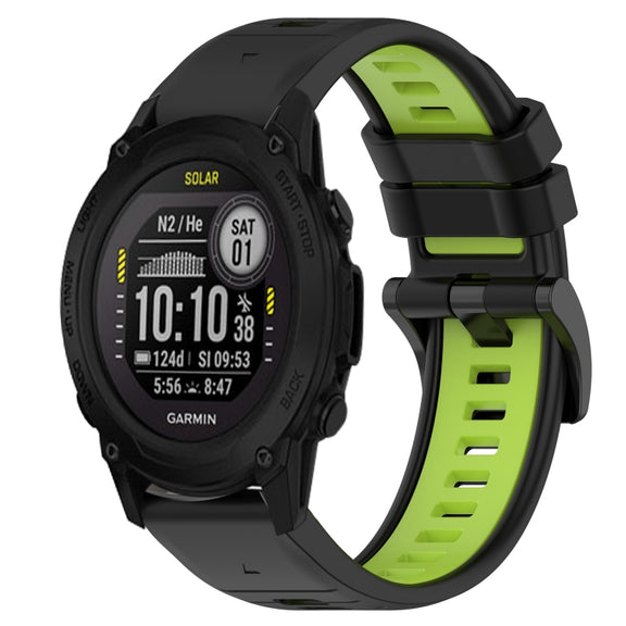 Compatible with Garmin Descent G1 Solar 22mm Sports Two-Color Silicone Watch Band(Black+Lime Green)