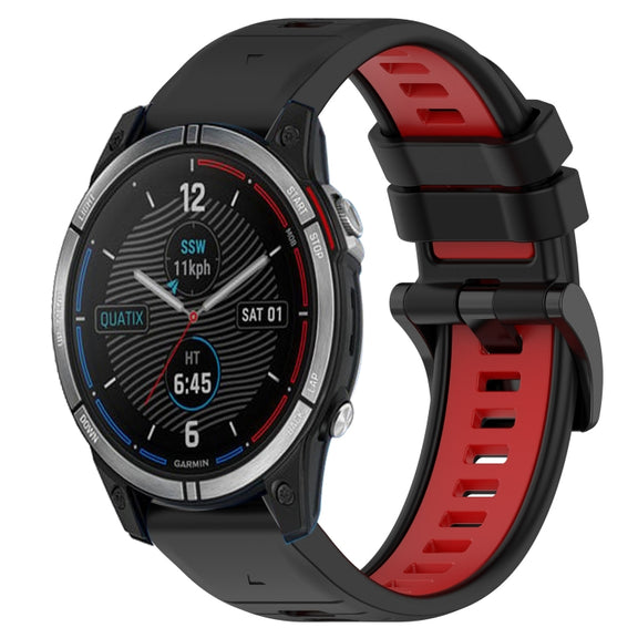 Compatible with Garmin Quatix 7 22mm Sports Two-Color Silicone Watch Band(Black+Red)