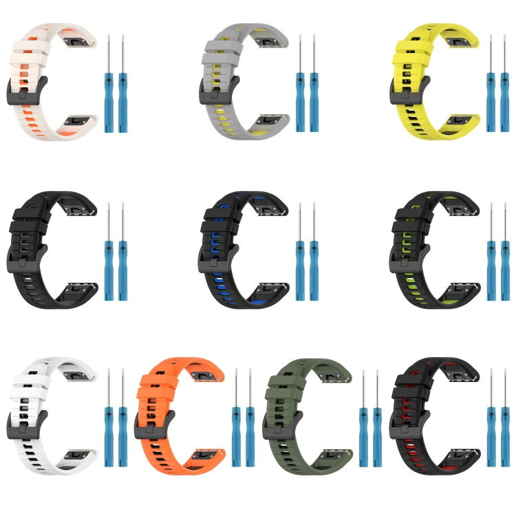 Compatible with Garmin Descent G1 Solar 22mm Sports Two-Color Silicone Watch Band(Black+Lime Green)