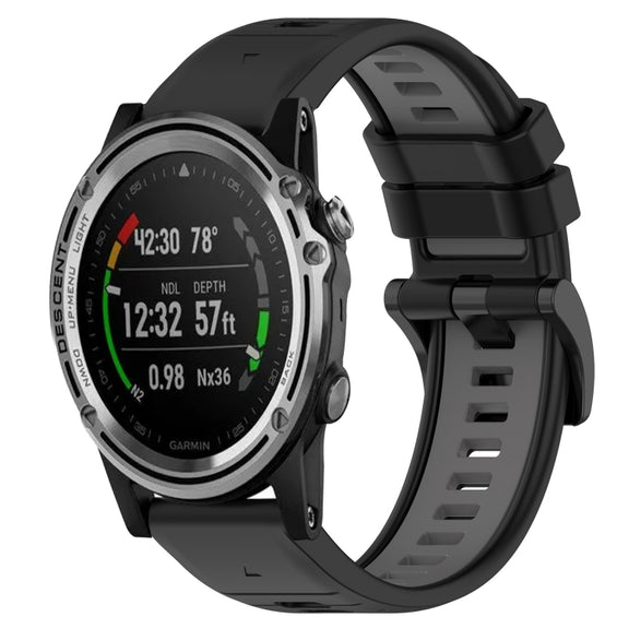 Compatible with Garmin Descent MK 1 26mm Sports Two-Color Silicone Watch Band(Black+Grey)