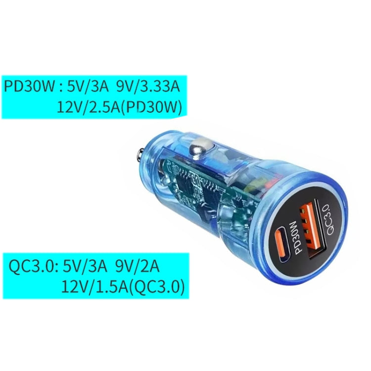 P35 48W PD30W+QC3.0 18W USB Transparent Car Quick Charge(Transparent Blue)