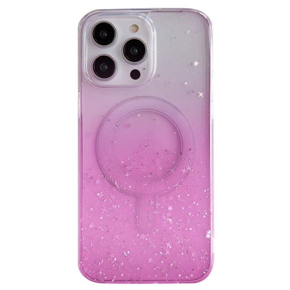 For iPhone 15 Pro Max Glitter MagSafe Hybrid Clear TPU Phone Case(Pink)