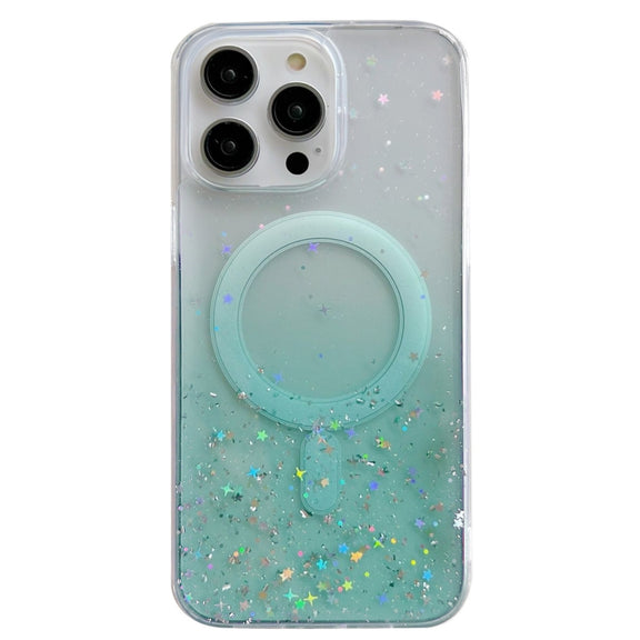 For iPhone 15 Pro Max Glitter MagSafe Hybrid Clear TPU Phone Case(Green)