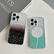 For iPhone 15 Pro Max Glitter MagSafe Hybrid Clear TPU Phone Case(Pink)