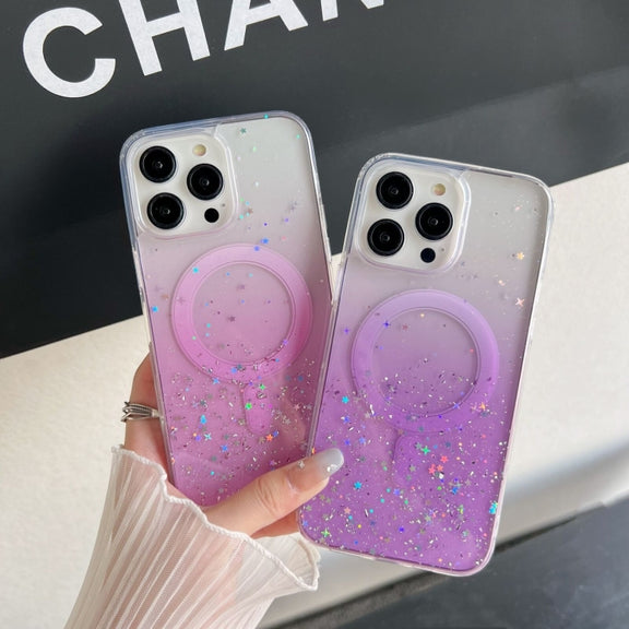 For iPhone 15 Pro Max Glitter MagSafe Hybrid Clear TPU Phone Case(Pink)
