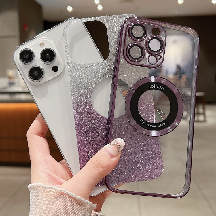 For iPhone 15 Plus Gradient Glitter Electroplating MagSafe TPU Phone Case(Green)