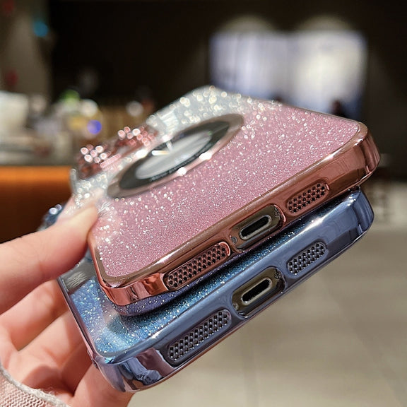 For iPhone 15 Plus Gradient Glitter Electroplating MagSafe TPU Phone Case(Green)