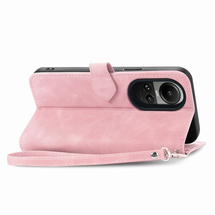 For OPPO Reno10 /10 Pro Global Embossed Flower Zipper Leather Phone Case(Pink) - OPPO Cases by PMC TechLife | Online Shopping South Africa | PMC TechLife | Buy Now Pay Later Mobicred