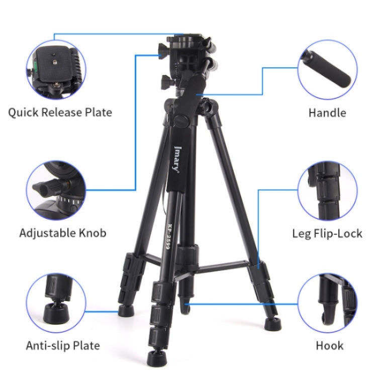 JMARY KP2599 SLR Camera Phone Live Streaming Outdoor Photography Aluminum Tripod