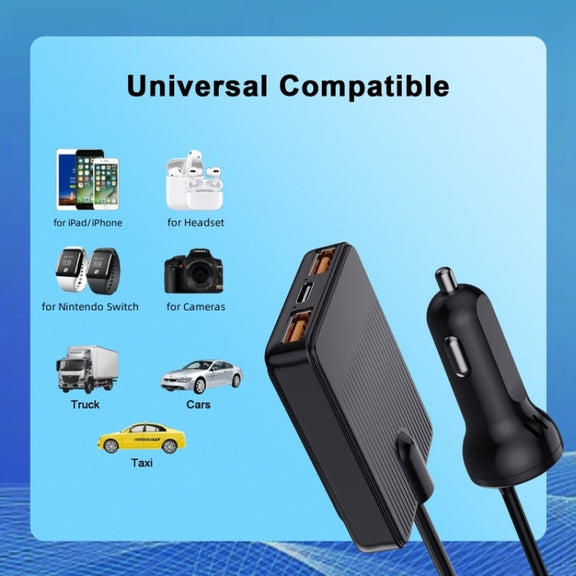 TR-43 For Back Seat PD 18W Fast Charging Car Charger 2m Extention Charger Adapter
