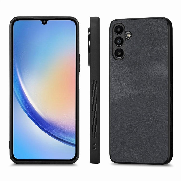 For Samsung Galaxy A34 5G ENKAY Retro Leather Skin PC Phone Case with High Aluminum-silicon Glass Film(Black)