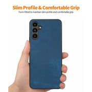 For Samsung Galaxy A34 5G ENKAY Retro Leather Skin PC Phone Case with High Aluminum-silicon Glass Film(Black)