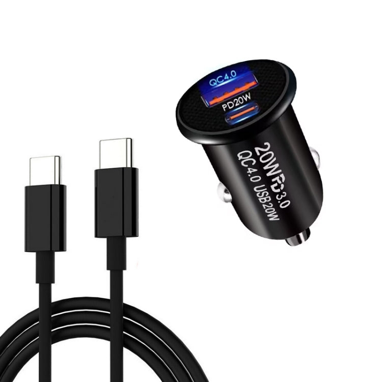 P10 Mini QC4.0 USB / PD20W Car Charger with Type-C to Type-C Fast Charging Data Cable(Black) - free shipping - PMC TechLife - Order now!