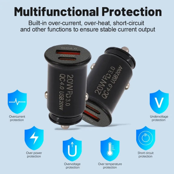 P10 Mini QC4.0 USB / PD20W Car Charger with Type-C to Type-C Fast Charging Data Cable(Black)
