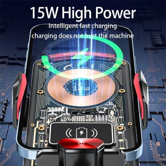 A6 Car Automatic Clamping Phone Holder 15W Magnetic Wireless Charger(Black)