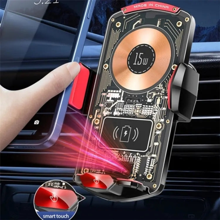 A6 Car Automatic Clamping Phone Holder 15W Magnetic Wireless Charger(Red) - Car Charger by PMC TechLife | Online Shopping South Africa | PMC TechLife