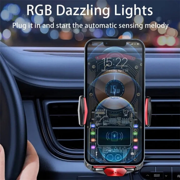 A6 Car Automatic Clamping Phone Holder 15W Magnetic Wireless Charger(Orange)