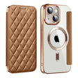 For iPhone 15 Shield Magsafe RFID Anti-theft Rhombus Leather Phone Case(Brown) - free shipping - PMC TechLife - Order now!