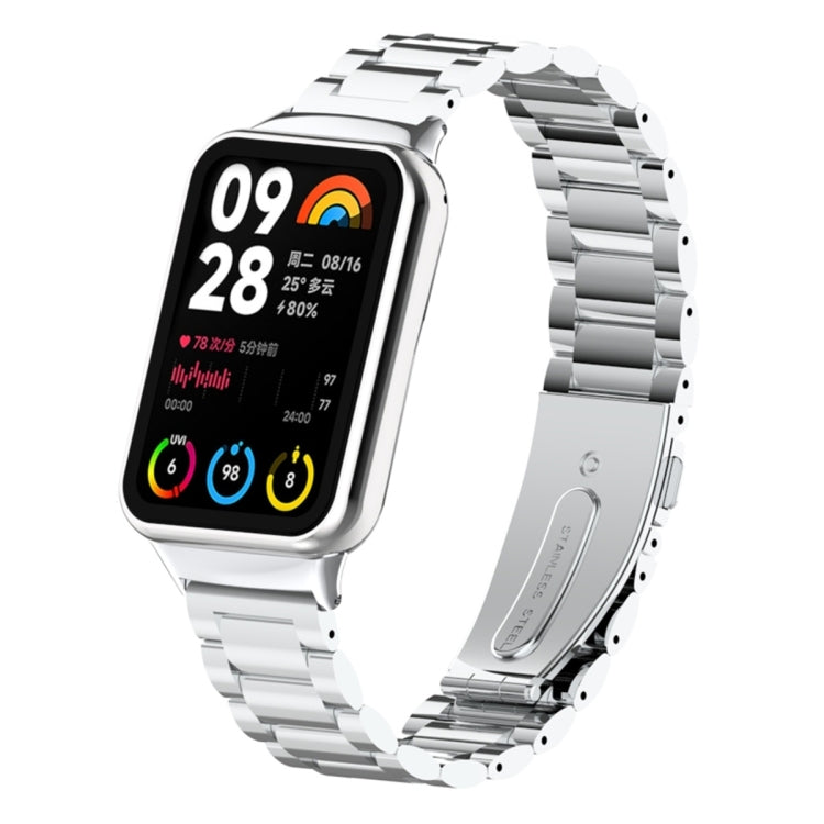 For Xiaomi Mi Band 8 Pro Three Bead Metal Stainless Steel Watch Band(Silver) - Watch Bands by PMC TechLife | Online Shopping South Africa | PMC TechLife