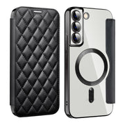 For Samsung Galaxy S23 5G Shield MagSafe RFID Anti-theft Rhombus Leather Phone Case(Black)