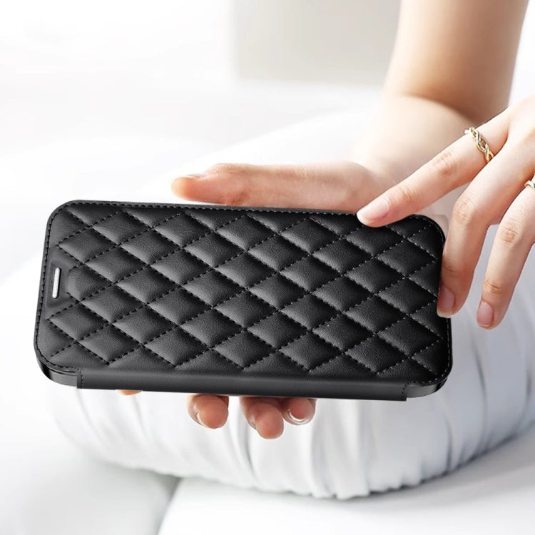 For Samsung Galaxy S23 5G Shield MagSafe RFID Anti-theft Rhombus Leather Phone Case(Black)