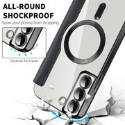 For Samsung Galaxy S23 5G Shield MagSafe RFID Anti-theft Rhombus Leather Phone Case(Black)
