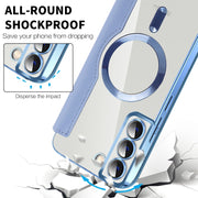 For Samsung Galaxy S23 5G Shield Magsafe RFID Anti-theft Rhombus Leather Phone Case(Blue)