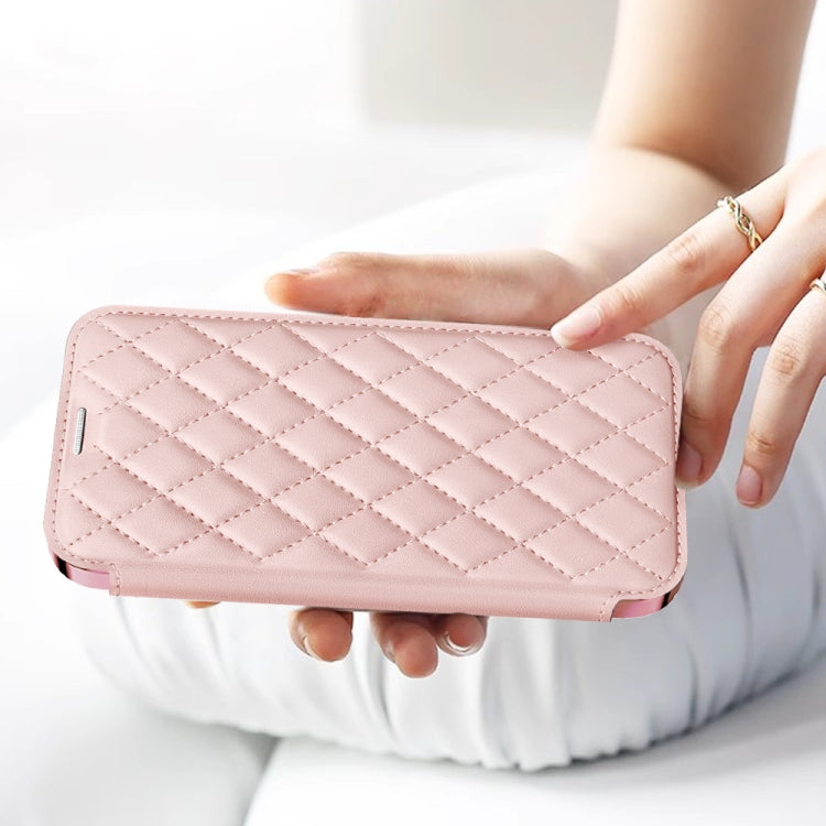 For Samsung Galaxy S23 5G Shield MagSafe RFID Anti-theft Rhombus Leather Phone Case(Pink) - free shipping - PMC TechLife - Order now!