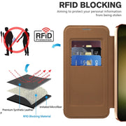 For Samsung Galaxy S23 5G Shield Magsafe RFID Anti-theft Rhombus Leather Phone Case(Brown)