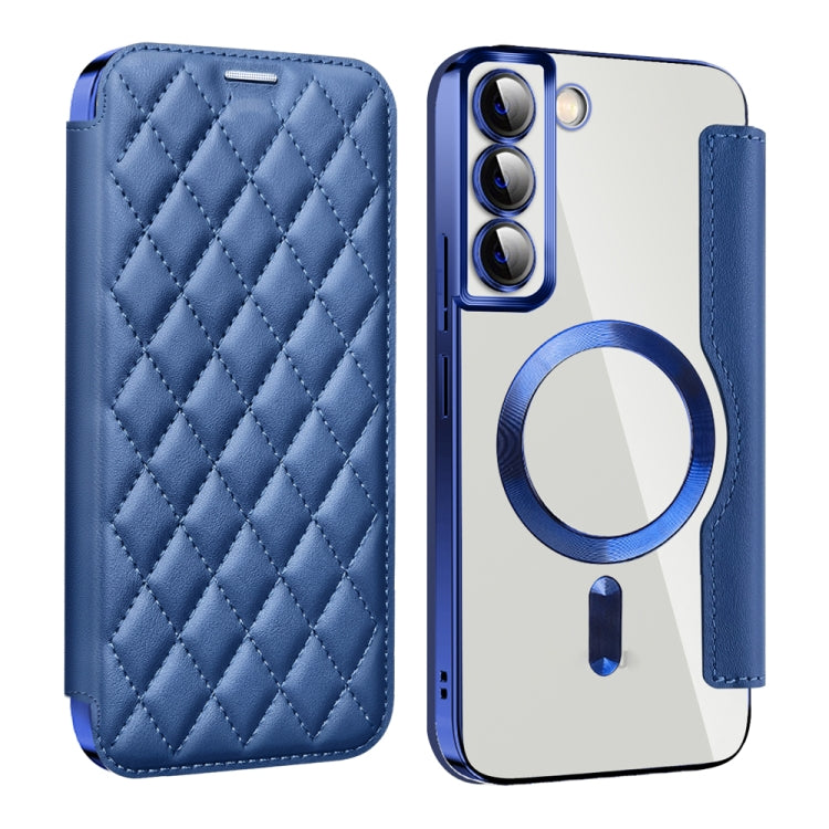 For Samsung Galaxy S23+ 5G Shield Magsafe RFID Anti-theft Rhombus Leather Phone Case(Dark Blue) - Galaxy S23+ 5G Cases by PMC TechLife | Online Shopping South Africa | PMC TechLife