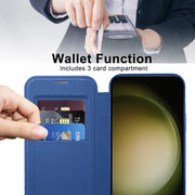 For Samsung Galaxy S23+ 5G Shield Magsafe RFID Anti-theft Rhombus Leather Phone Case(Dark Blue)