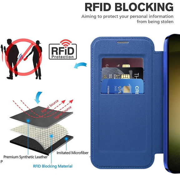 For Samsung Galaxy S23+ 5G Shield Magsafe RFID Anti-theft Rhombus Leather Phone Case(Dark Blue)