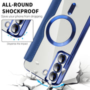 For Samsung Galaxy S23+ 5G Shield Magsafe RFID Anti-theft Rhombus Leather Phone Case(Dark Blue)