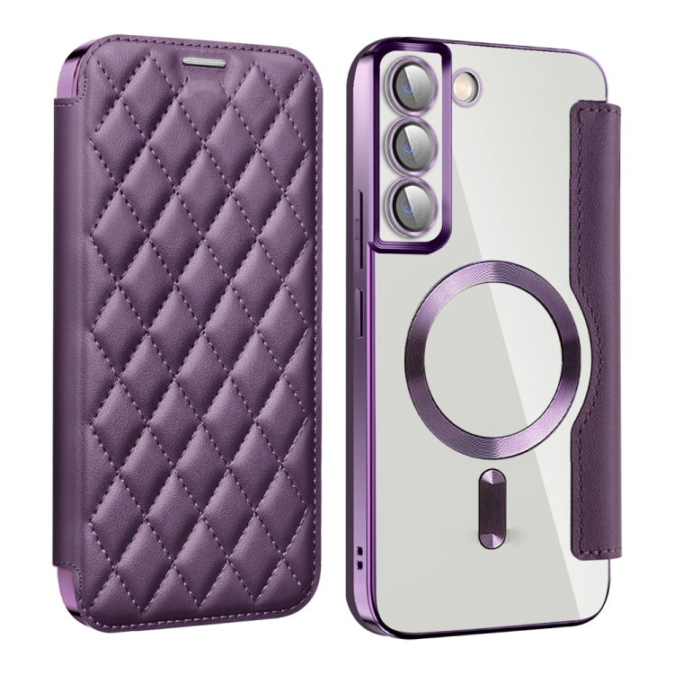 For Samsung Galaxy S23+ 5G Shield Magsafe RFID Anti-theft Rhombus Leather Phone Case(Purple) - Galaxy S23+ 5G Cases by PMC TechLife | Online Shopping South Africa | PMC TechLife