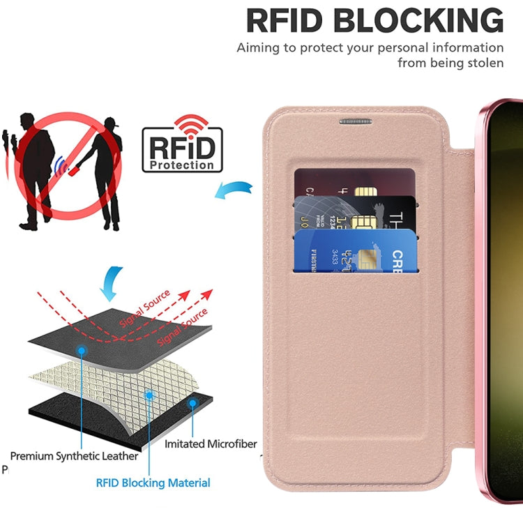 For Samsung Galaxy S23+ 5G Shield MagSafe RFID Anti-theft Rhombus Leather Phone Case(Pink) - free shipping - PMC TechLife - Order now!